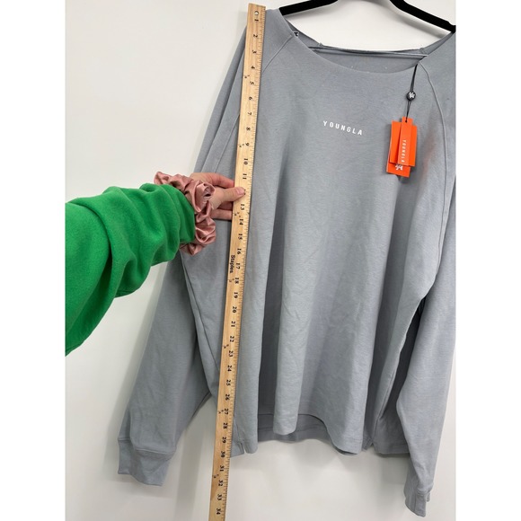 YOUNGLA Oversized Sweatshirt Crewneck Long Sleeve Grey XL - Picture 5 of 8